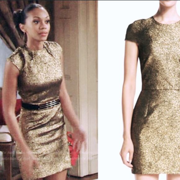 Diane Von Furstenberg Hadlie two metallic gold jacquard sheath dress DVF size 6 - Picture 12 of 13
